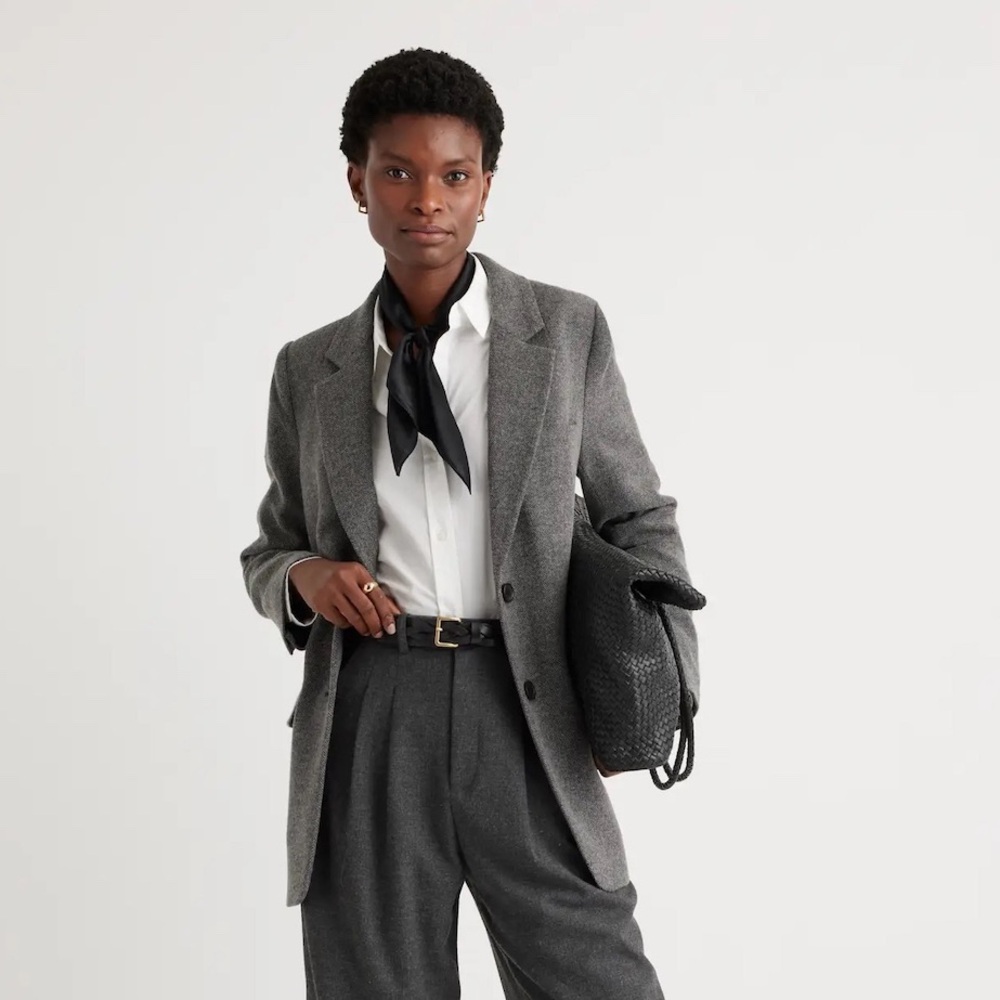 Quince Women's Italian Wool Oversized Blazer Herringbone Gray XS